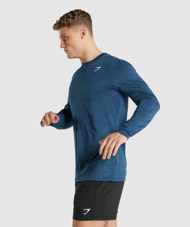 Koszulki Gymshark Arrival Marl Long Sleeve Męskie Granatowe | PL 103YAO